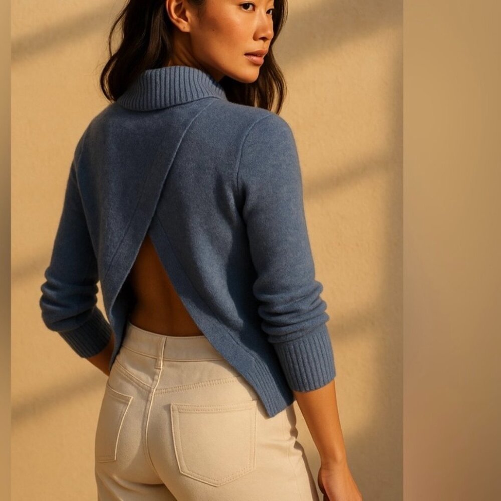 Raffi Women's 100% Cashmere Open Back Collared Sweater - Blue - US S